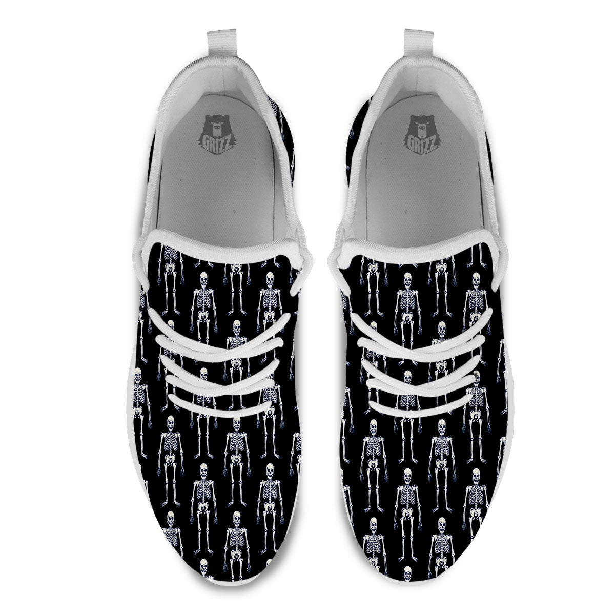 White Skeleton And Black Print Pattern White Athletic Shoes-grizzshop