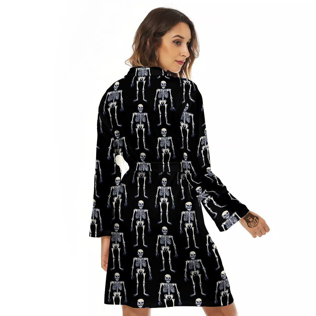 White Skeleton And Black Print Pattern Women's Robe-grizzshop