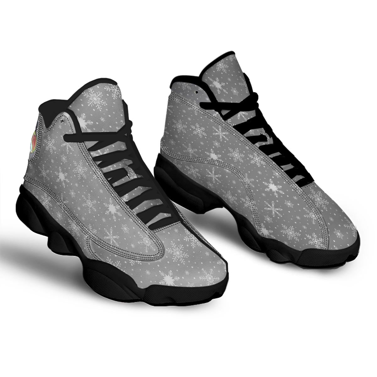 White Snowflake And Silver Print Pattern Black Basketball Shoes-grizzshop