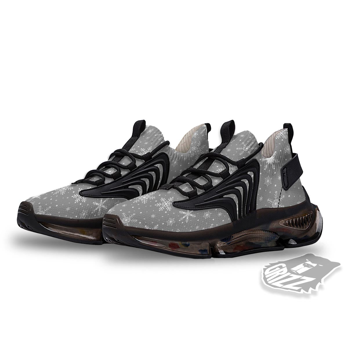 White Snowflake And Silver Print Pattern Black Gym Shoes-grizzshop