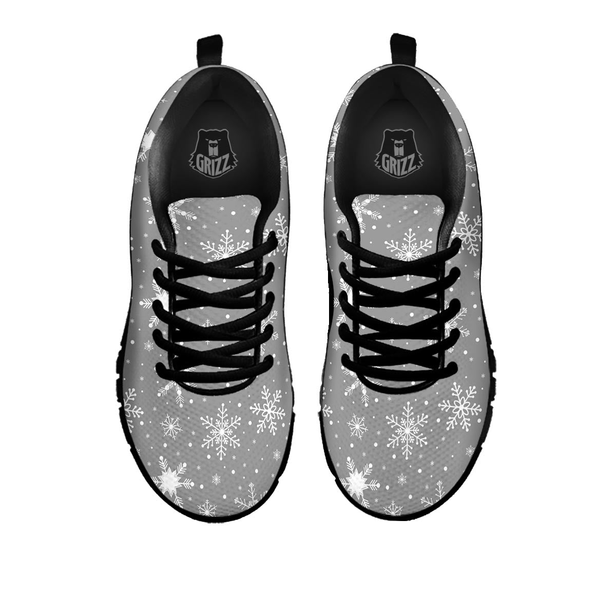 White Snowflake And Silver Print Pattern Black Sneaker-grizzshop