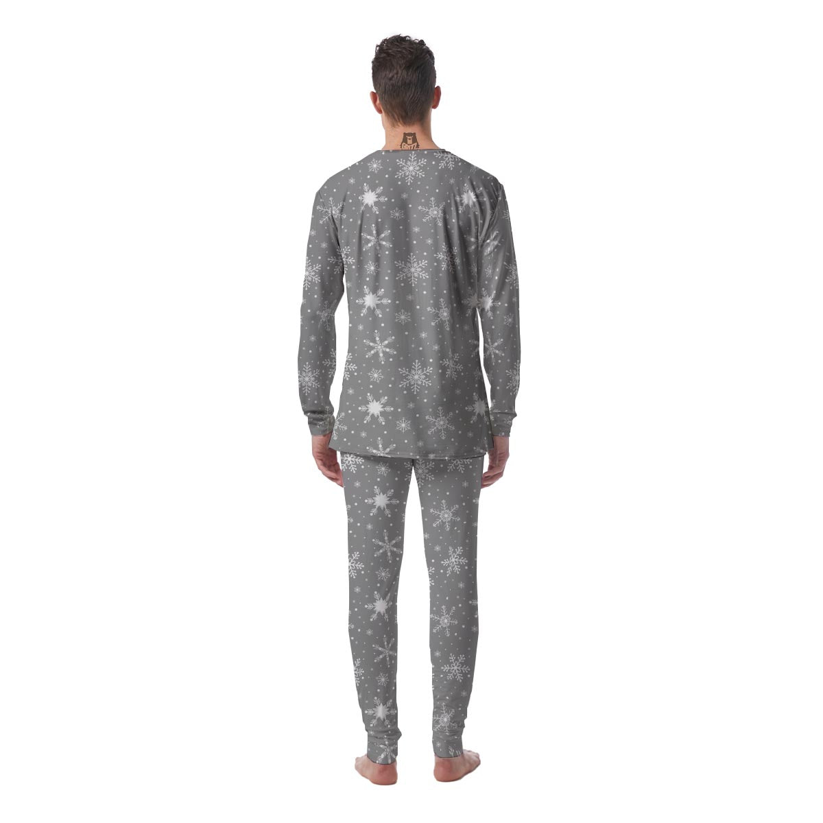 White Snowflake And Silver Print Pattern Men's Pajamas-grizzshop