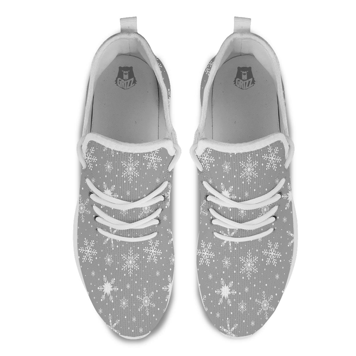 White Snowflake And Silver Print Pattern White Athletic Shoes-grizzshop