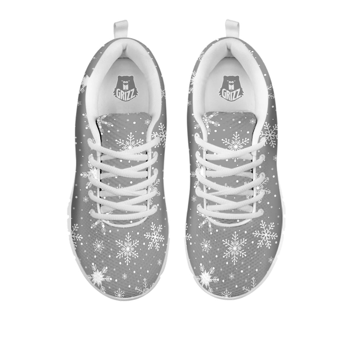 White Snowflake And Silver Print Pattern White Sneaker-grizzshop