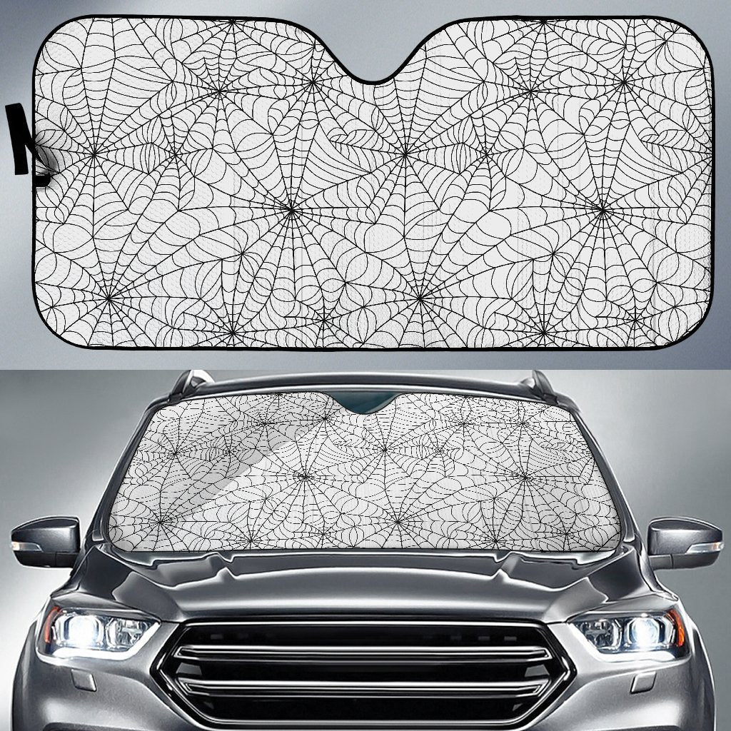 White Spider Web Pattern Print Car Sun Shade-grizzshop