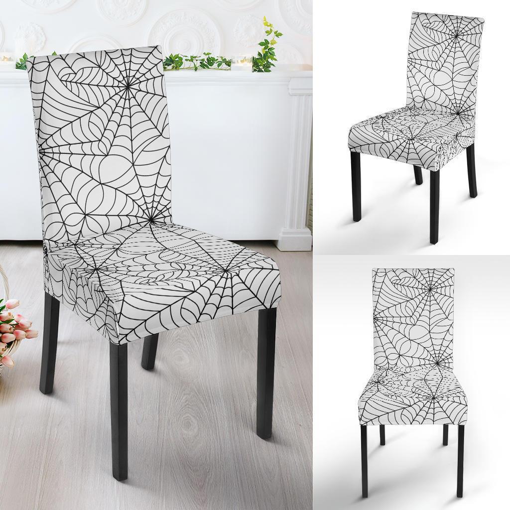 White Spider Web Pattern Print Chair Cover-grizzshop