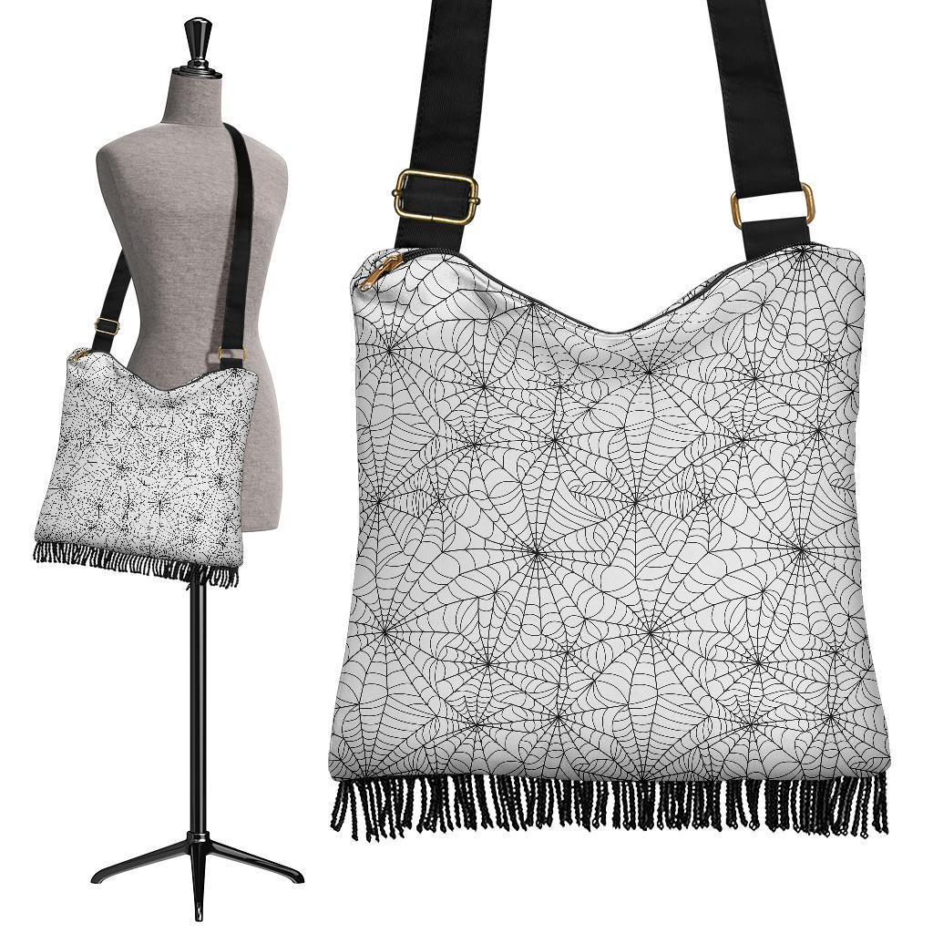 White Spider Web Pattern Print Crossbody Bags-grizzshop