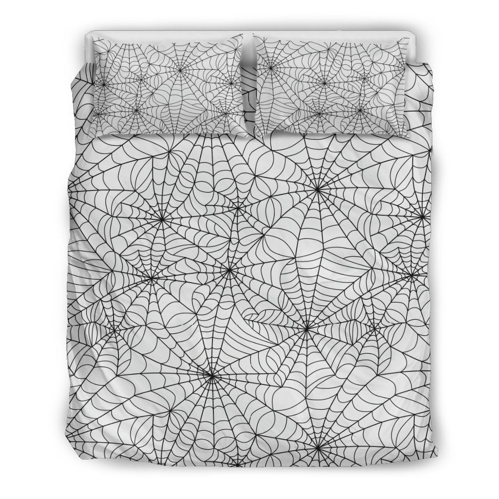 White Spider Web Pattern Print Duvet Cover Bedding Set-grizzshop