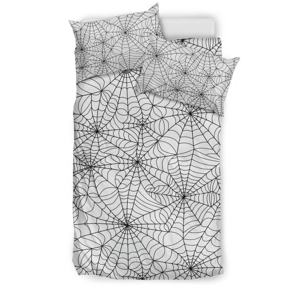 White Spider Web Pattern Print Duvet Cover Bedding Set-grizzshop