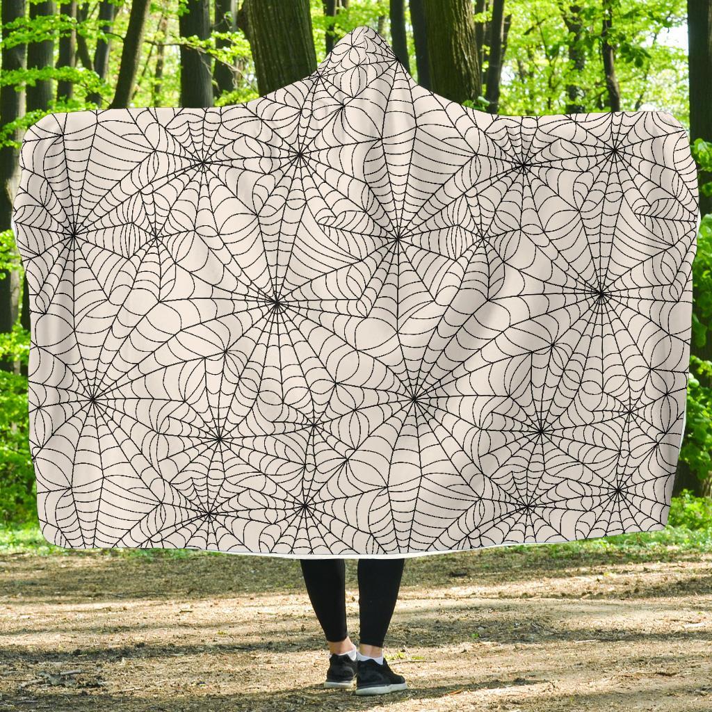 White Spider Web Pattern Print Hooded Blanket-grizzshop