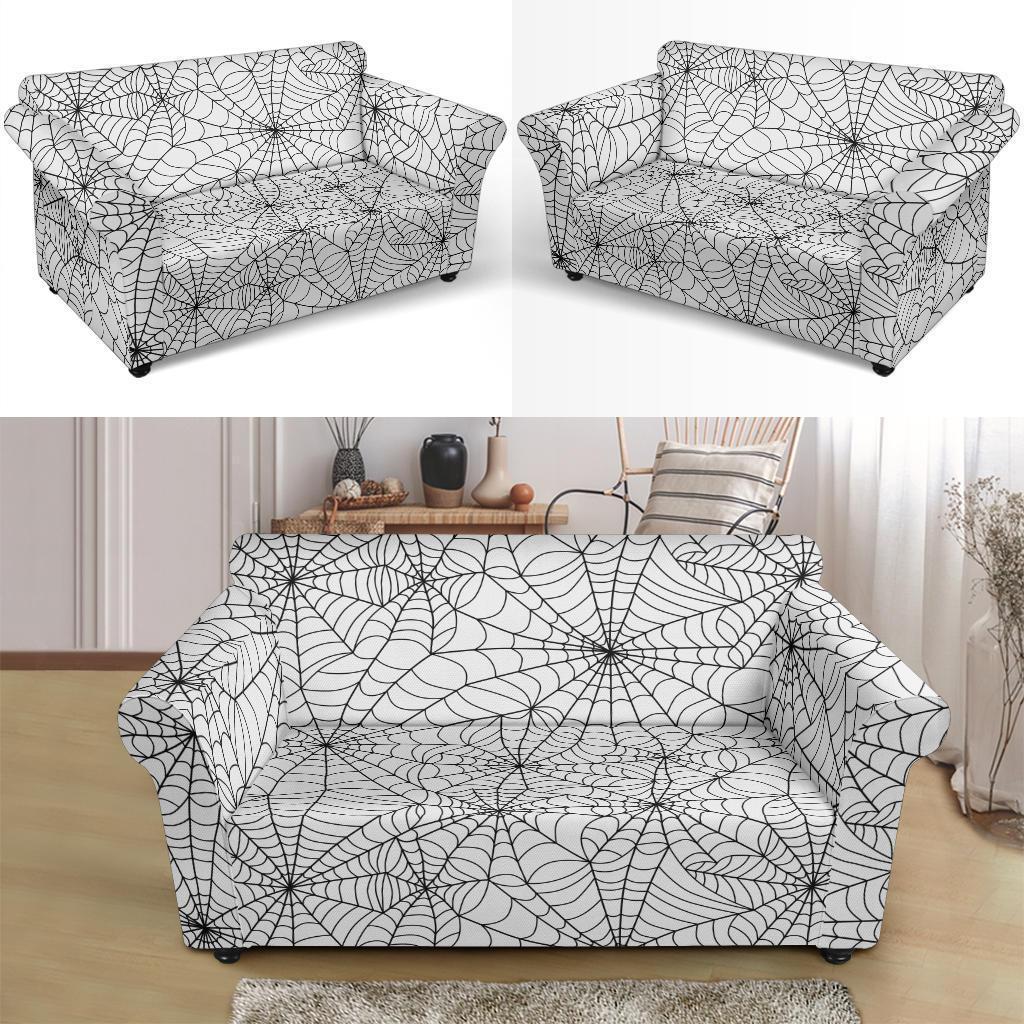 White Spider Web Pattern Print Loveseat Cover-grizzshop