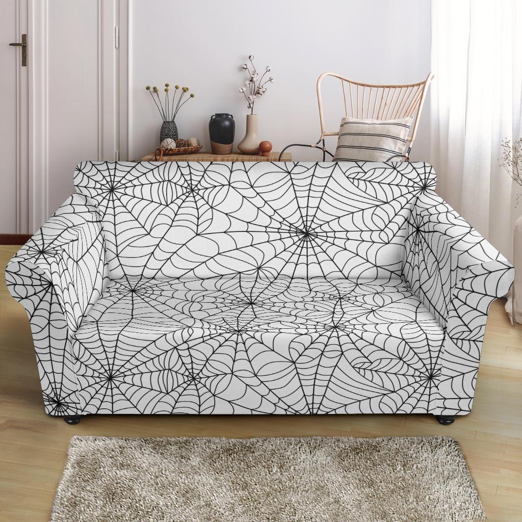 White Spider Web Pattern Print Loveseat Cover-grizzshop