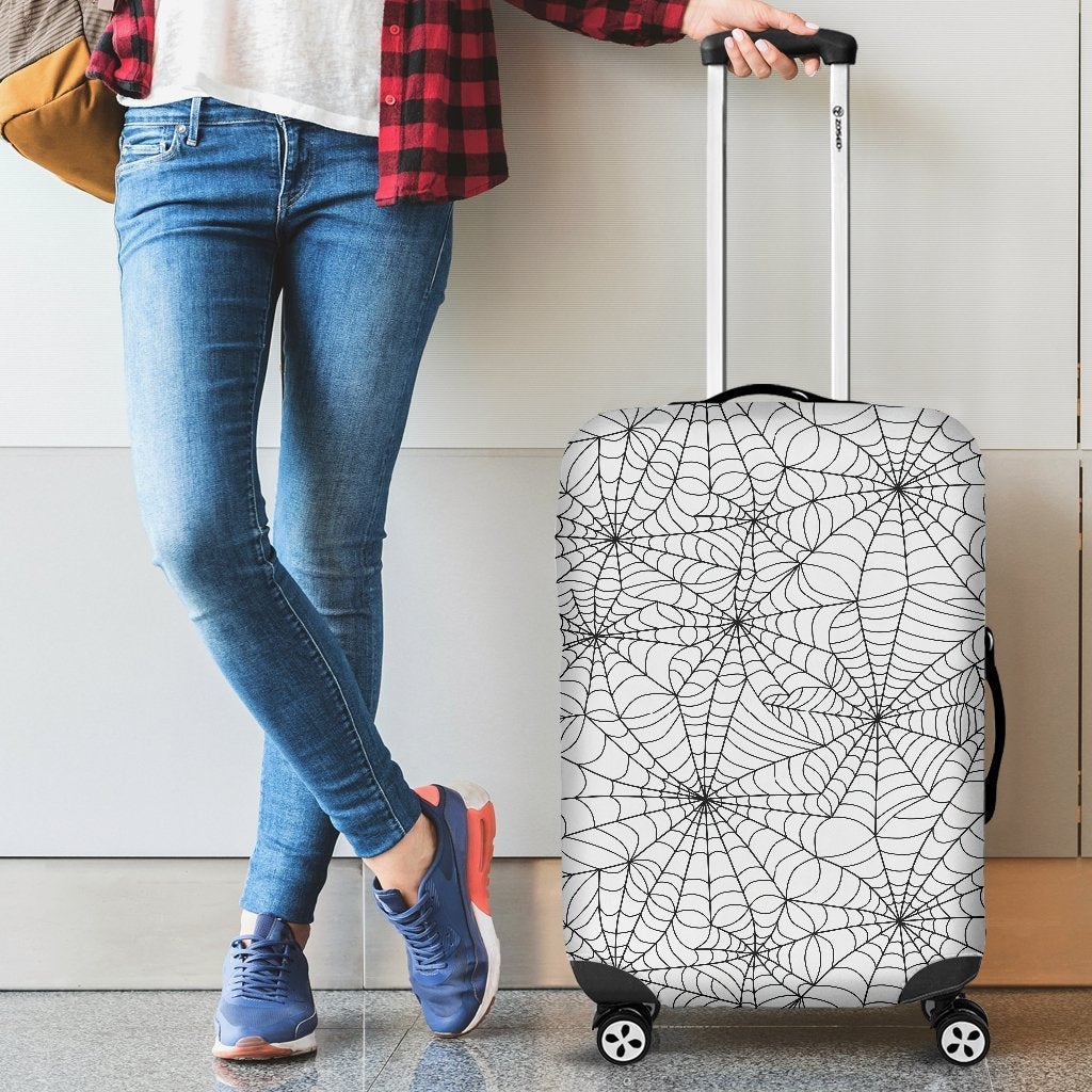 White Spider Web Pattern Print Luggage Cover Protector-grizzshop