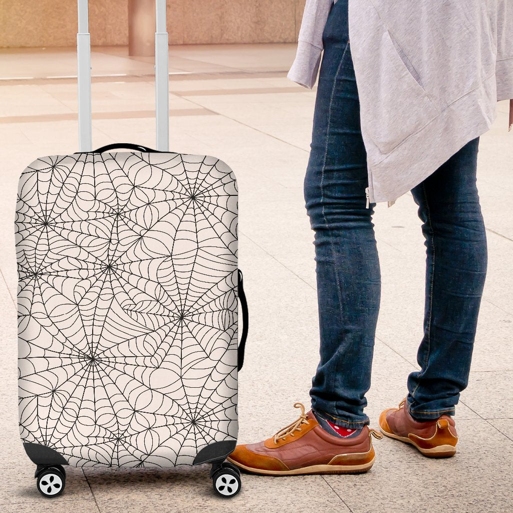 White Spider Web Pattern Print Luggage Cover Protector-grizzshop