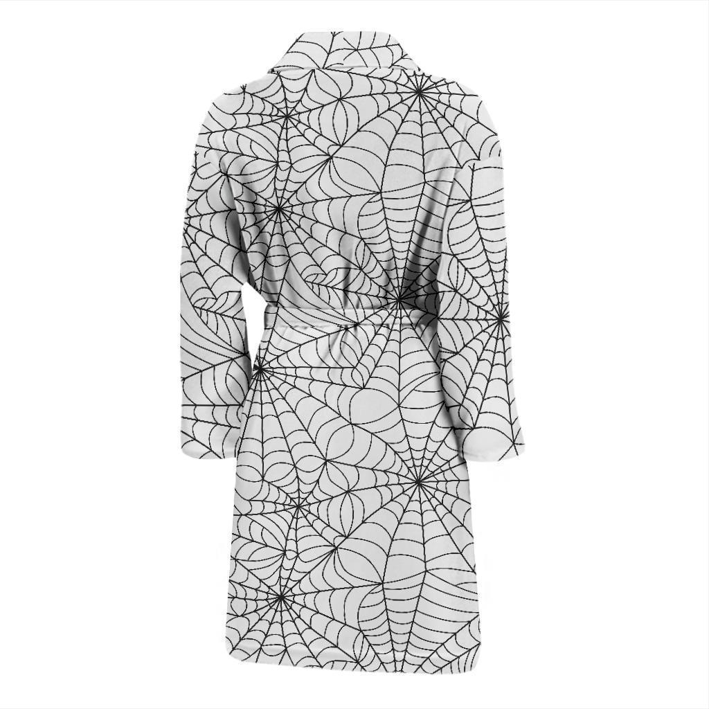 White Spider Web Pattern Print Men Long Robe-grizzshop