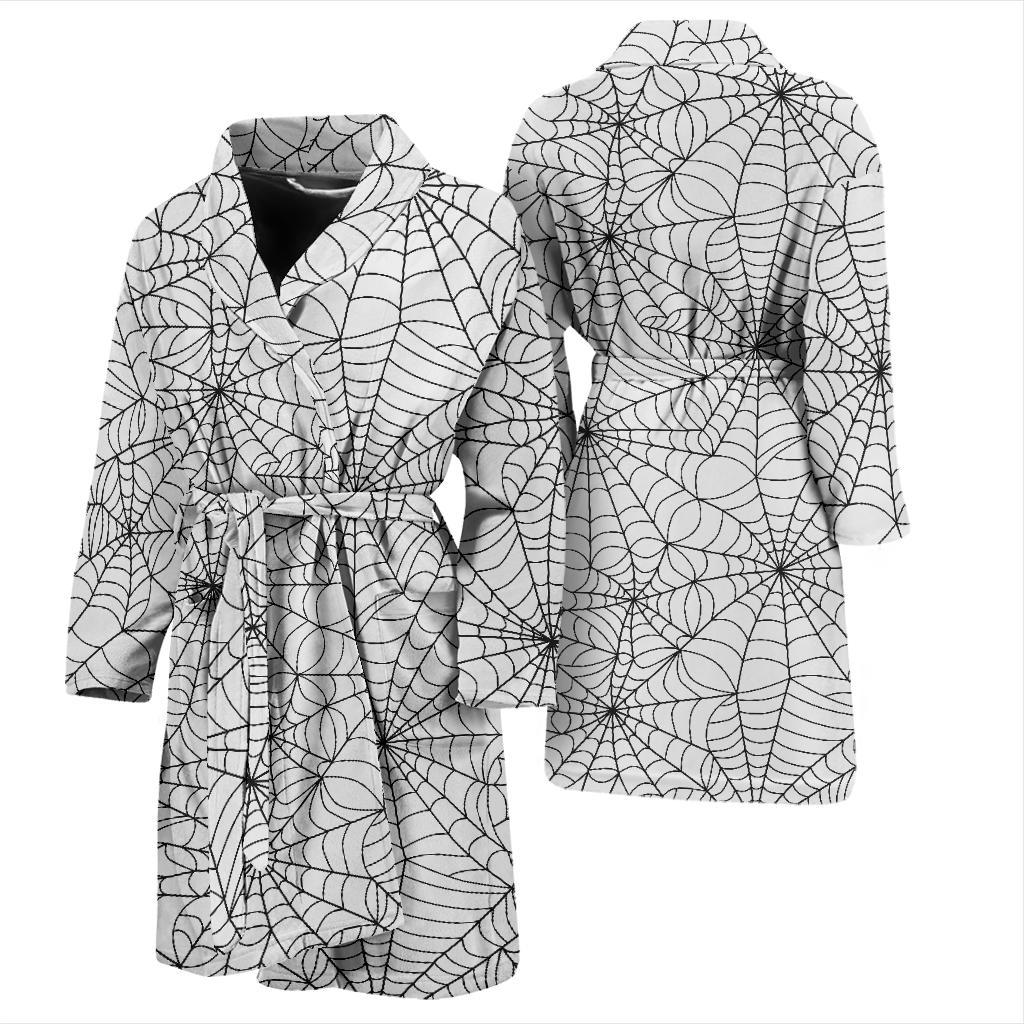 White Spider Web Pattern Print Men Long Robe-grizzshop