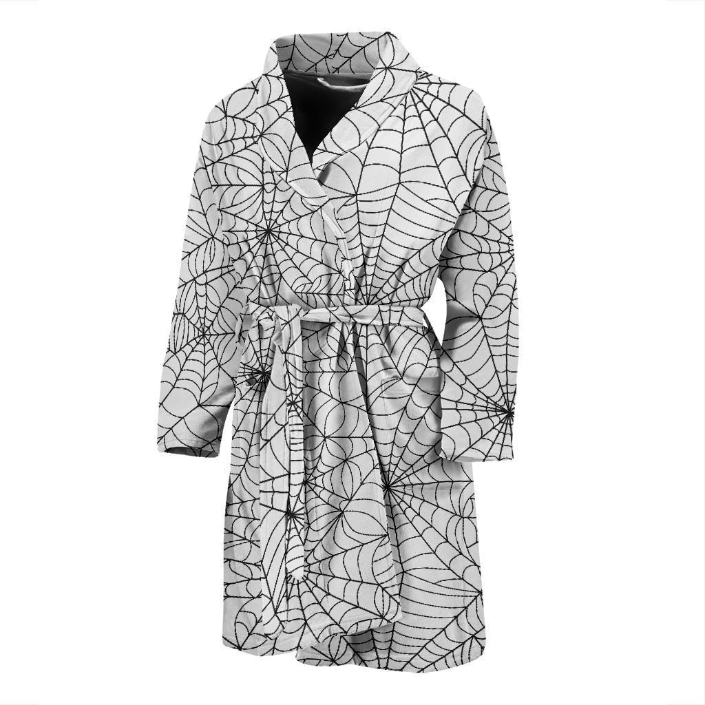 White Spider Web Pattern Print Men Long Robe-grizzshop