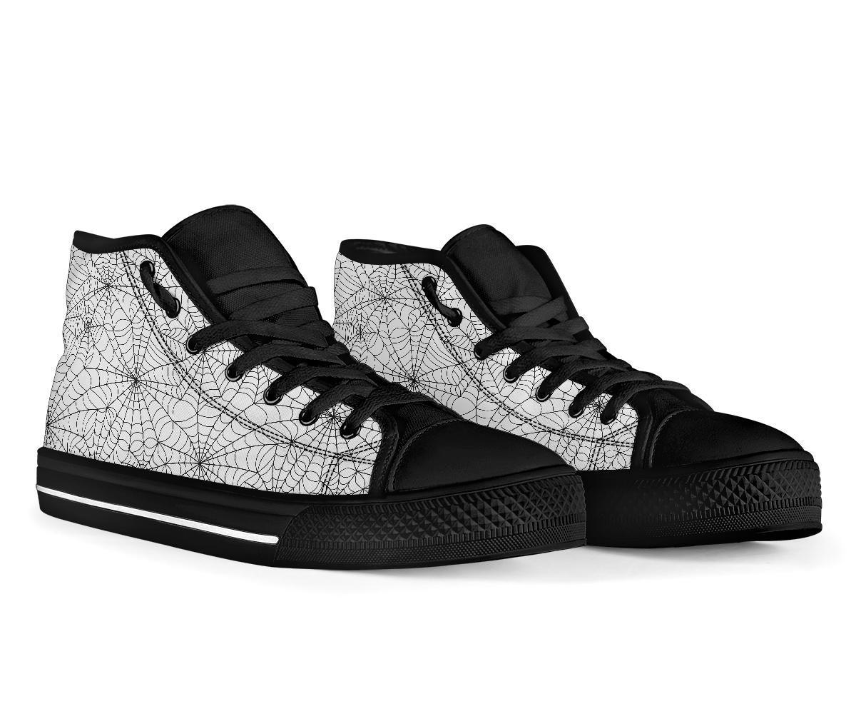 White Spider Web Pattern Print Men Women's High Top Shoes-grizzshop