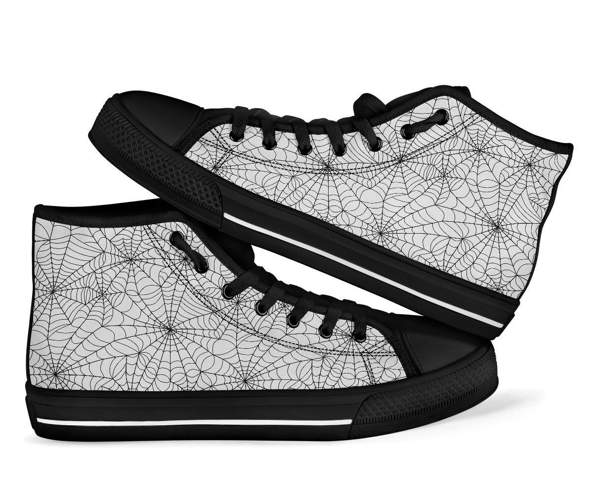 White Spider Web Pattern Print Men Women's High Top Shoes-grizzshop