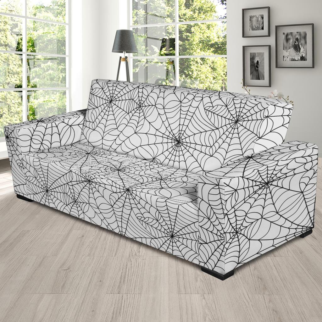 White Spider Web Pattern Print Sofa Covers-grizzshop