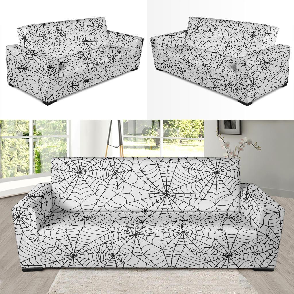 White Spider Web Pattern Print Sofa Covers-grizzshop