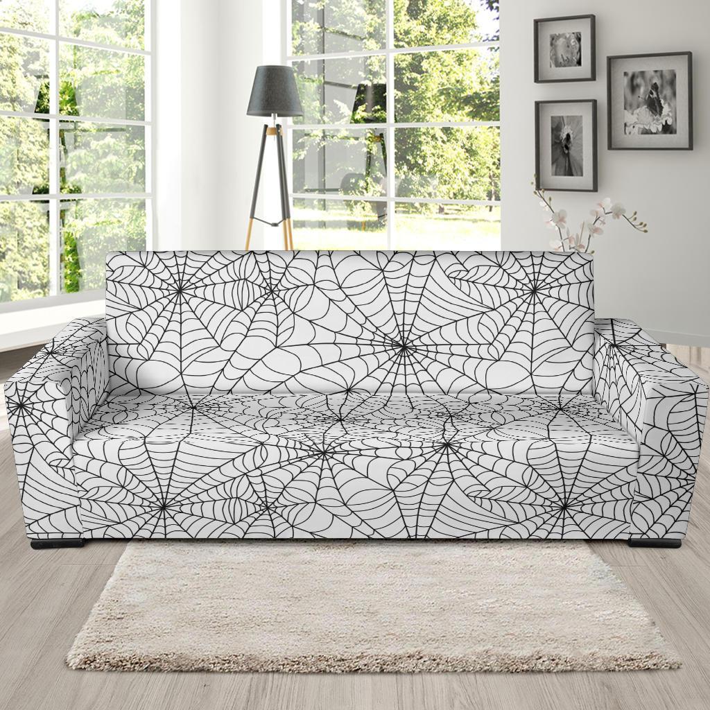 White Spider Web Pattern Print Sofa Covers-grizzshop