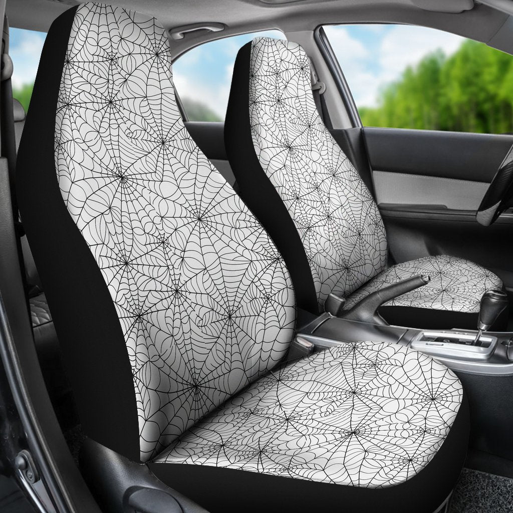 White Spider Web Pattern Print Universal Fit Car Seat Cover-grizzshop