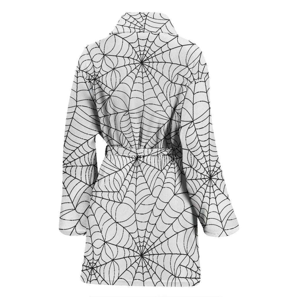 White Spider Web Pattern Print Women Long Robe-grizzshop