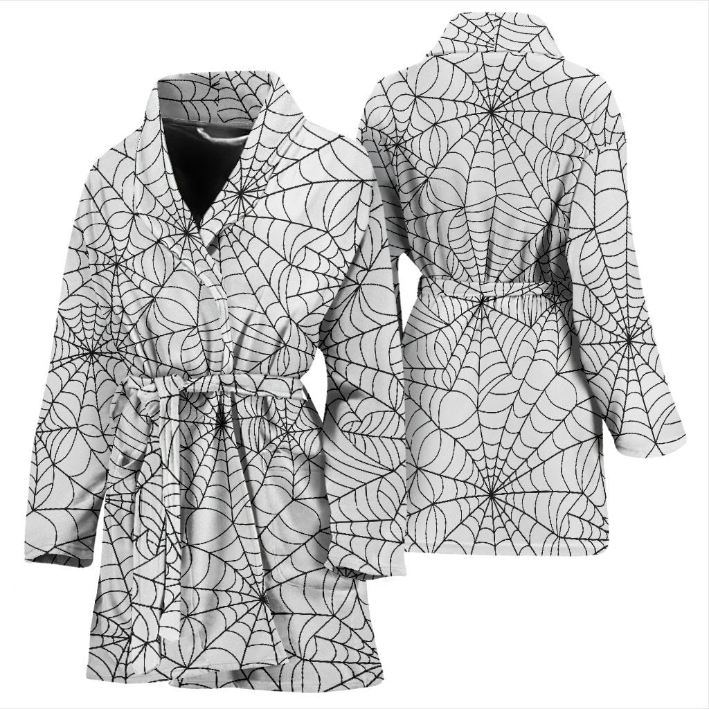 White Spider Web Pattern Print Women Long Robe-grizzshop