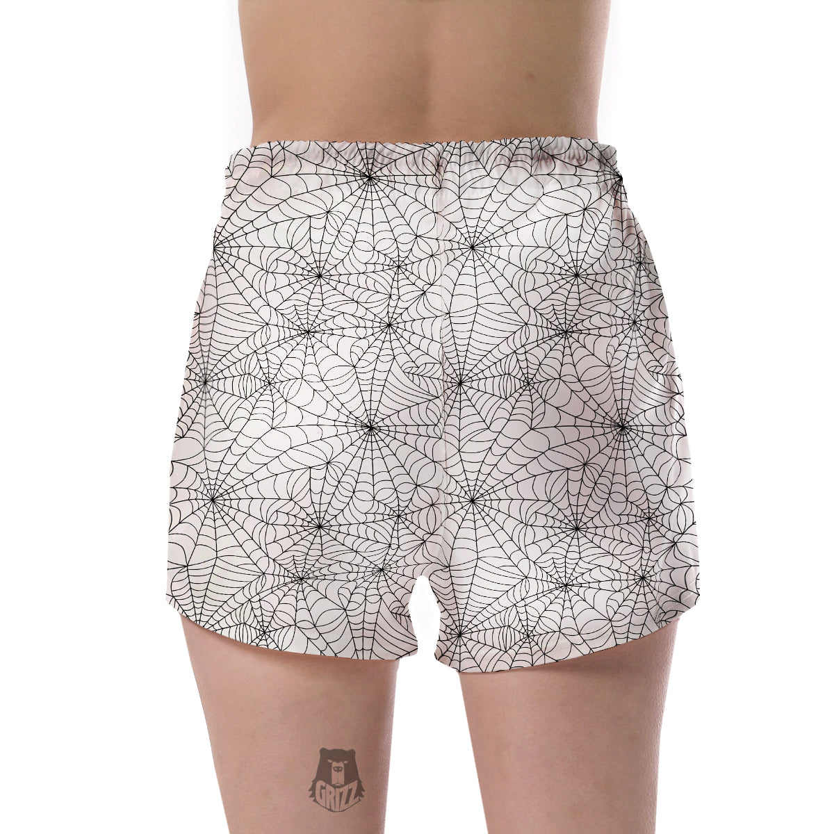 White Spider Web Pattern Print Women's Shorts-grizzshop