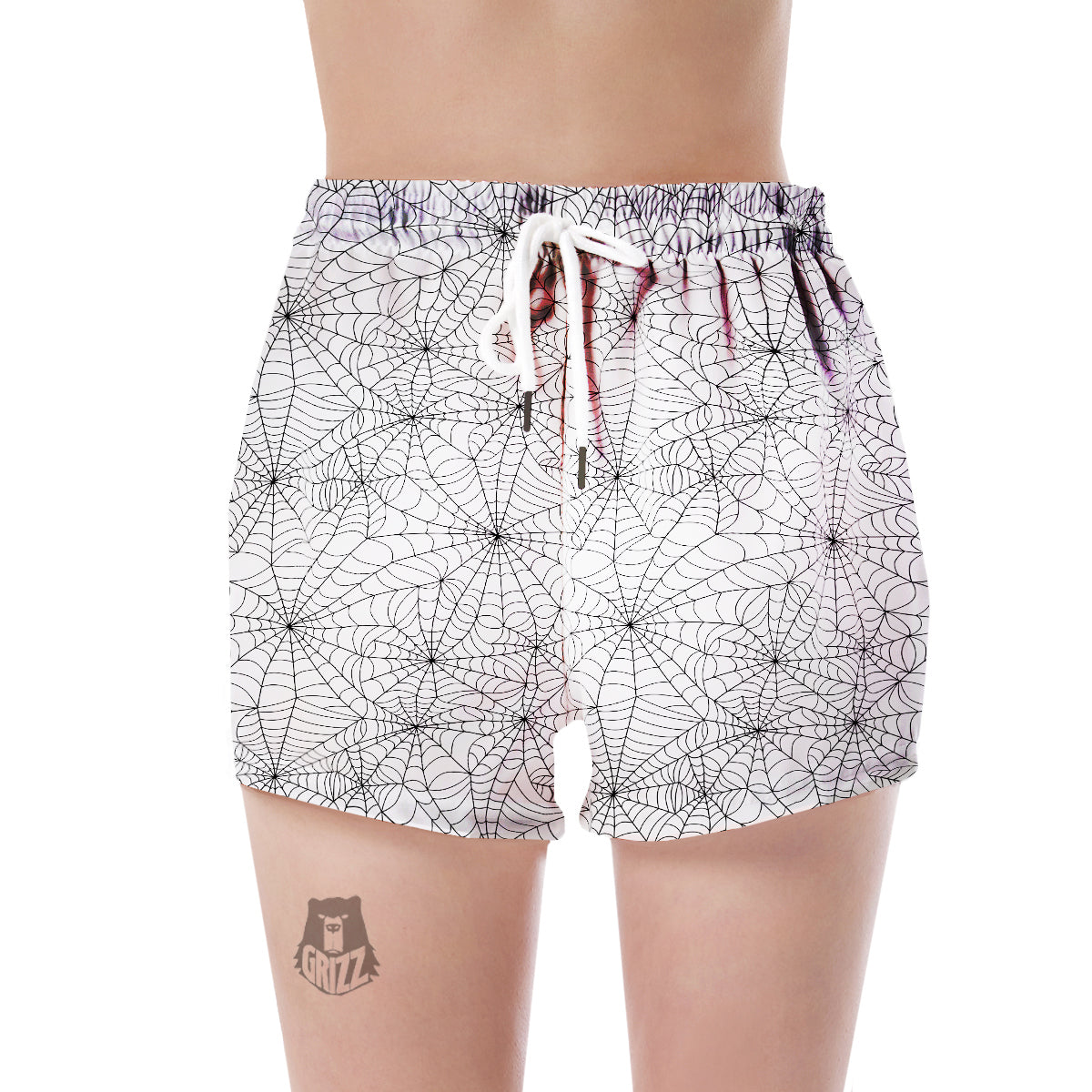 White Spider Web Pattern Print Women's Shorts-grizzshop