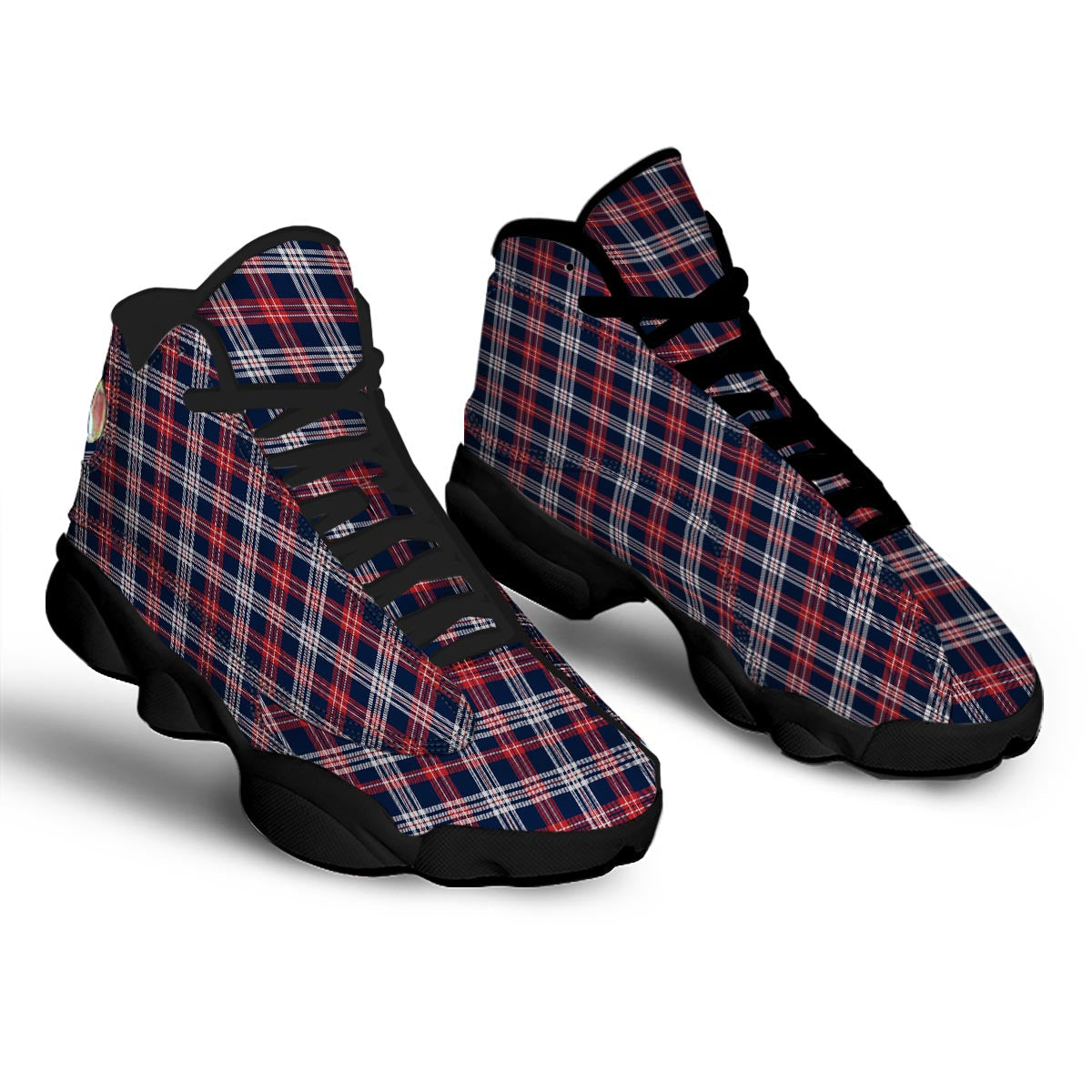 White Tartan And Blue Red Print Pattern Black Basketball Shoes-grizzshop