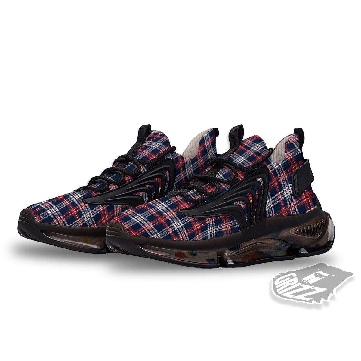 White Tartan And Blue Red Print Pattern Black Gym Shoes-grizzshop