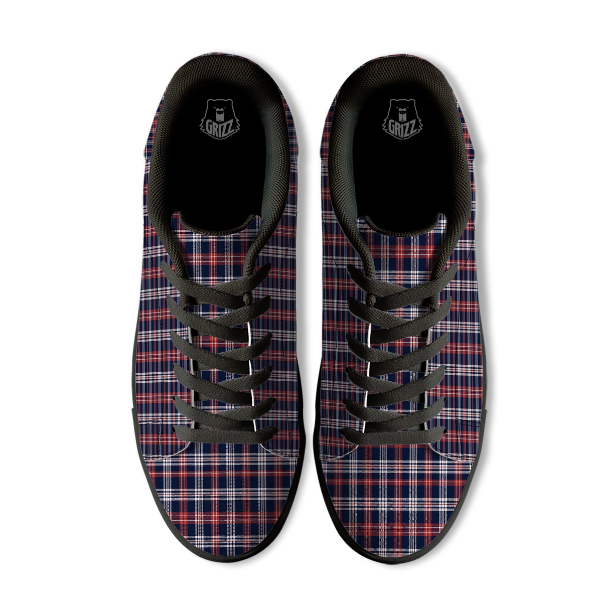 White Tartan And Blue Red Print Pattern Black Low Top Sneakers-grizzshop
