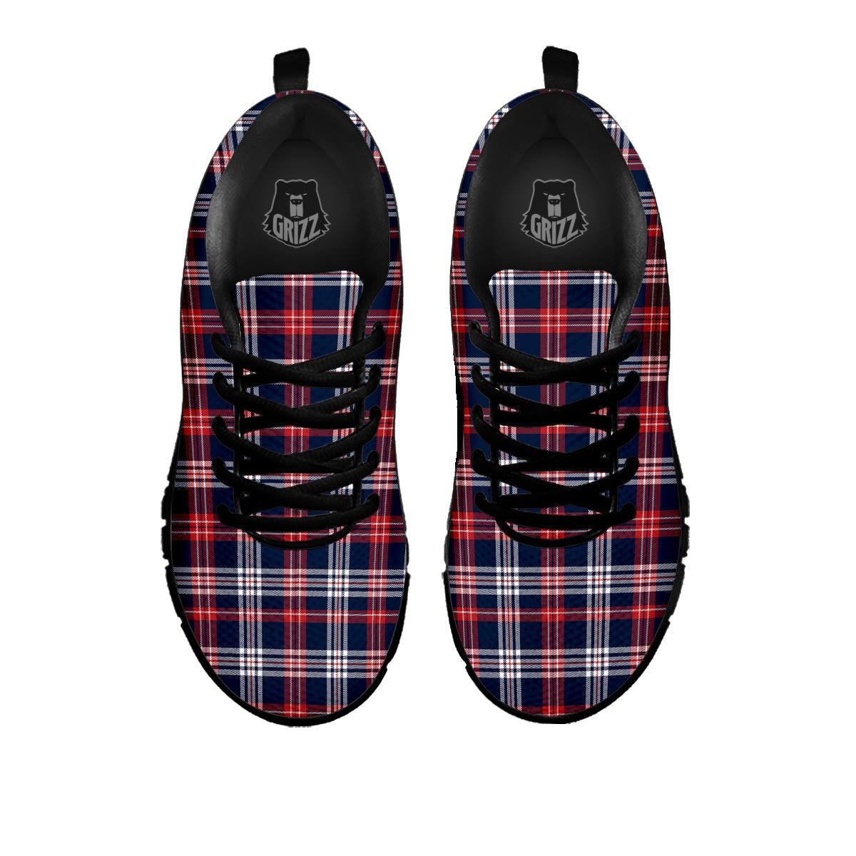 White Tartan And Blue Red Print Pattern Black Sneaker-grizzshop