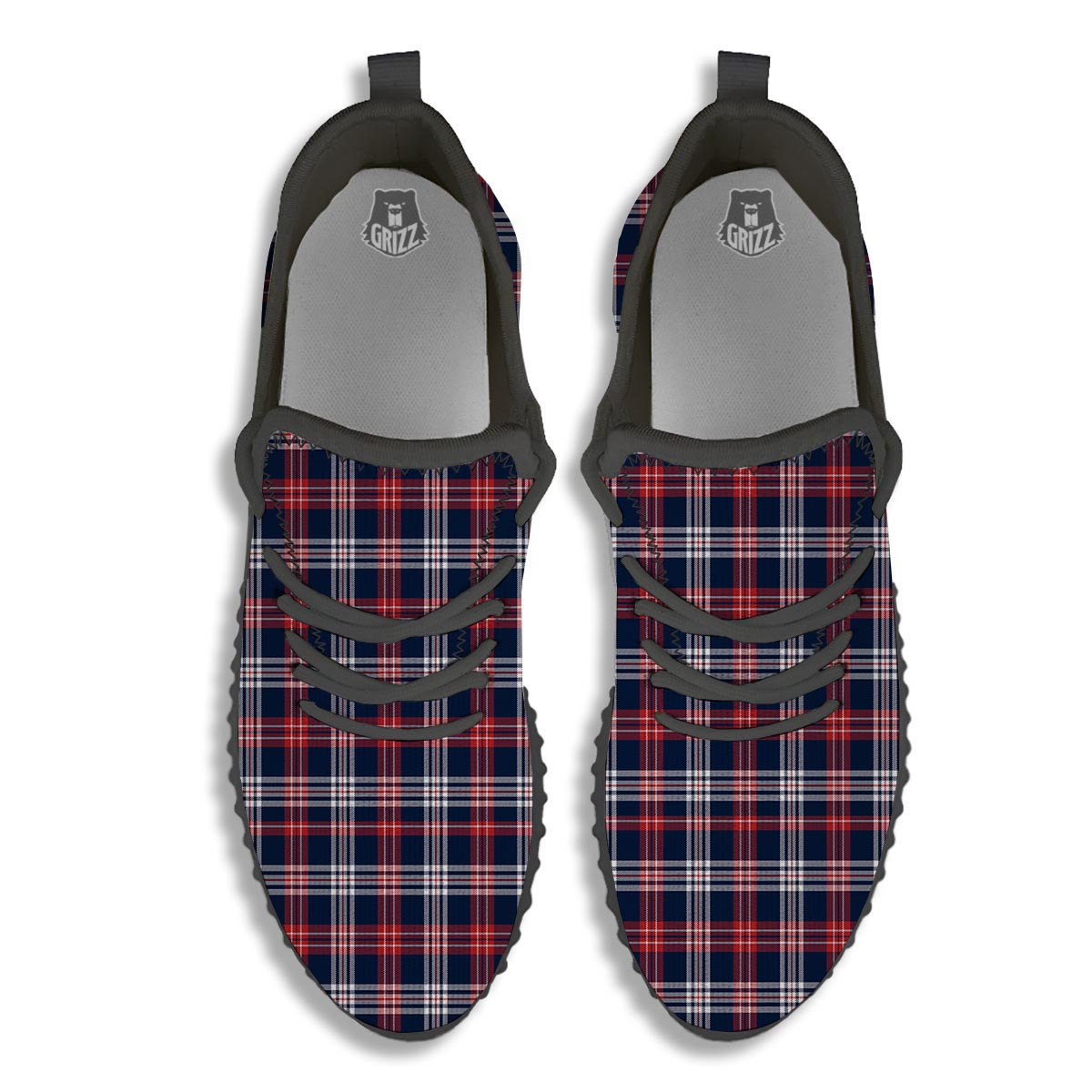 White Tartan And Blue Red Print Pattern Black Walking Shoes-grizzshop
