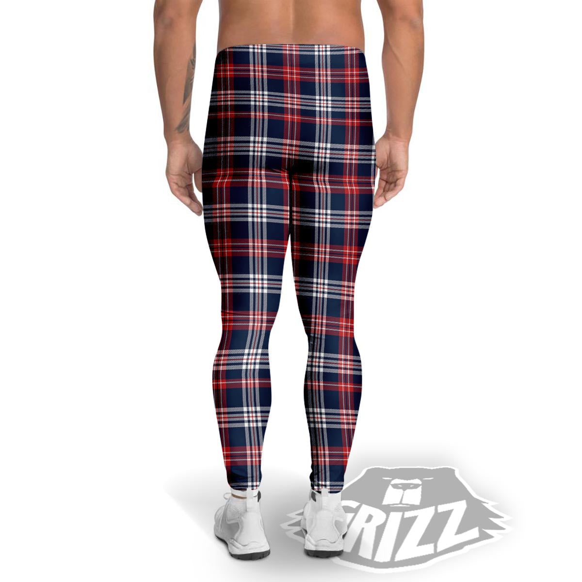 White Tartan And Blue Red Print Pattern Men's Leggings-grizzshop