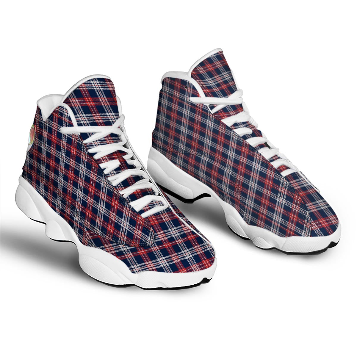 White Tartan And Blue Red Print Pattern White Basketball Shoes-grizzshop