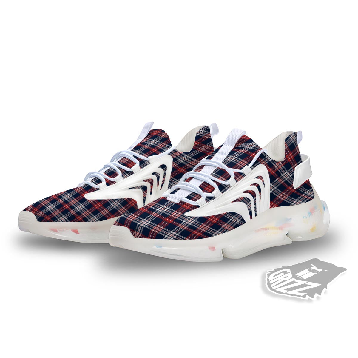 White Tartan And Blue Red Print Pattern White Gym Shoes-grizzshop