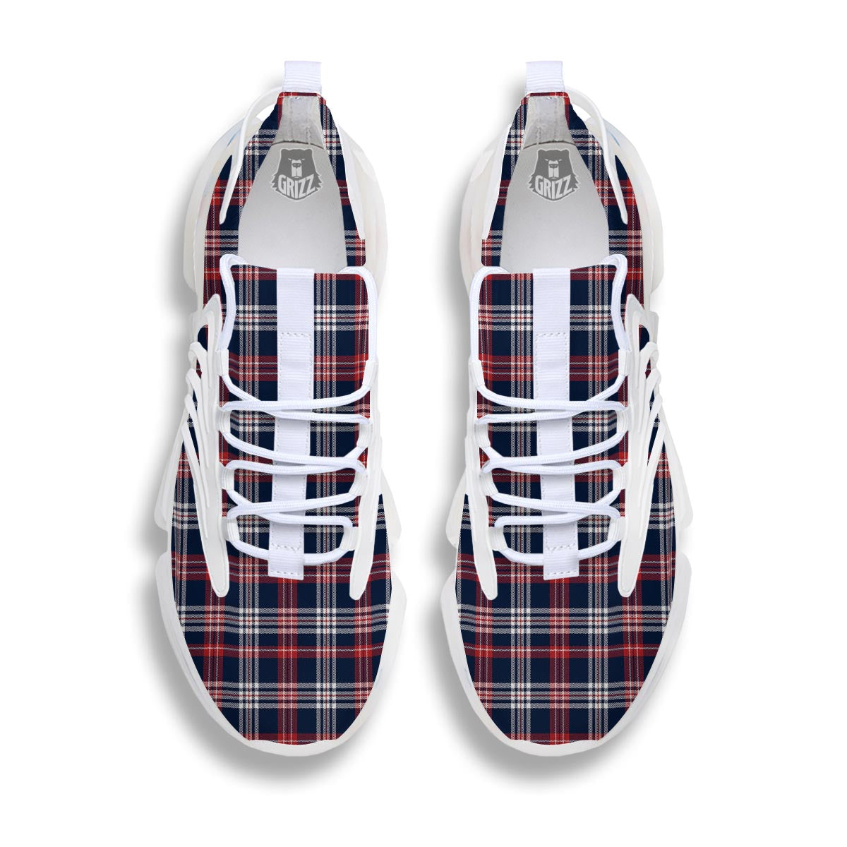 White Tartan And Blue Red Print Pattern White Gym Shoes-grizzshop