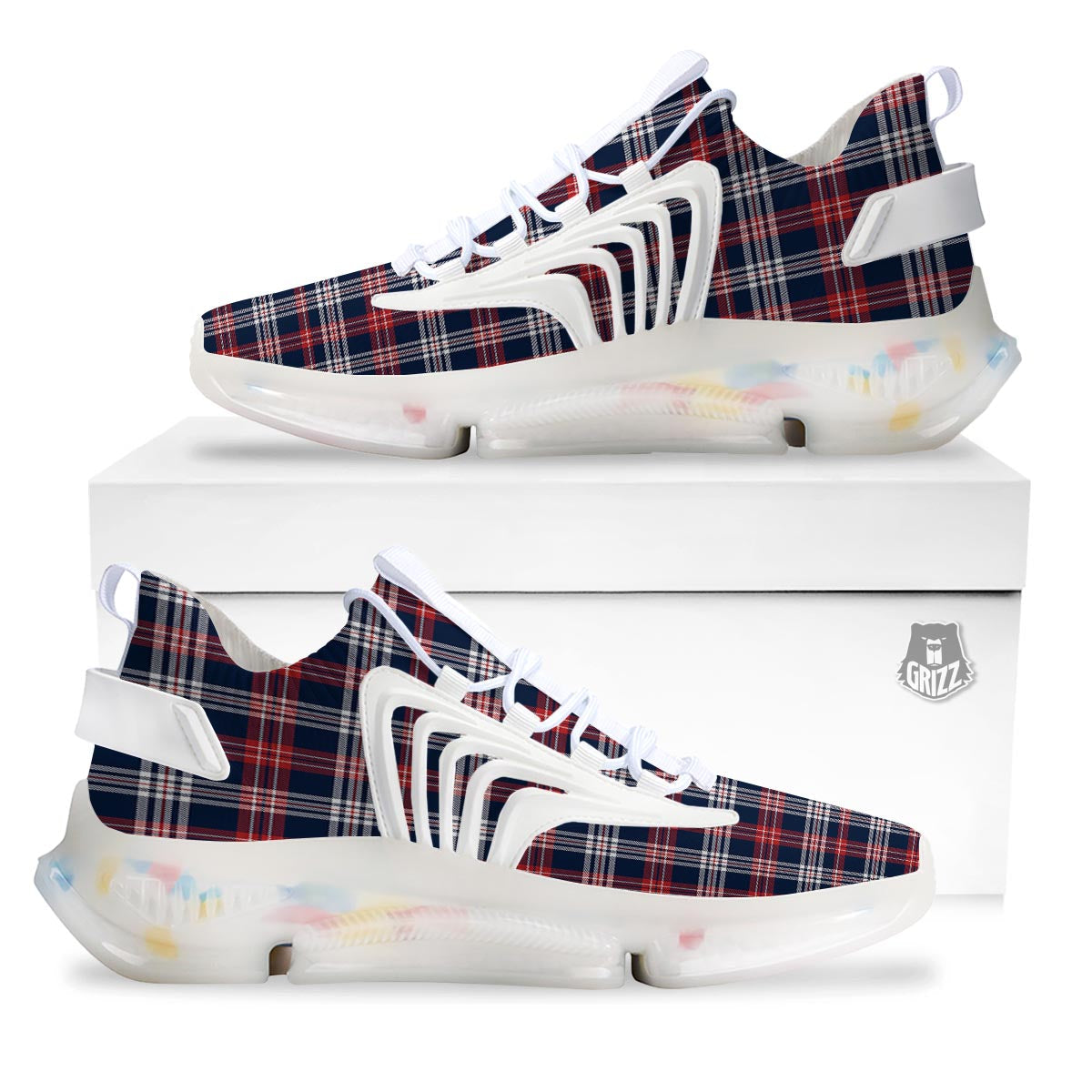 White Tartan And Blue Red Print Pattern White Gym Shoes-grizzshop