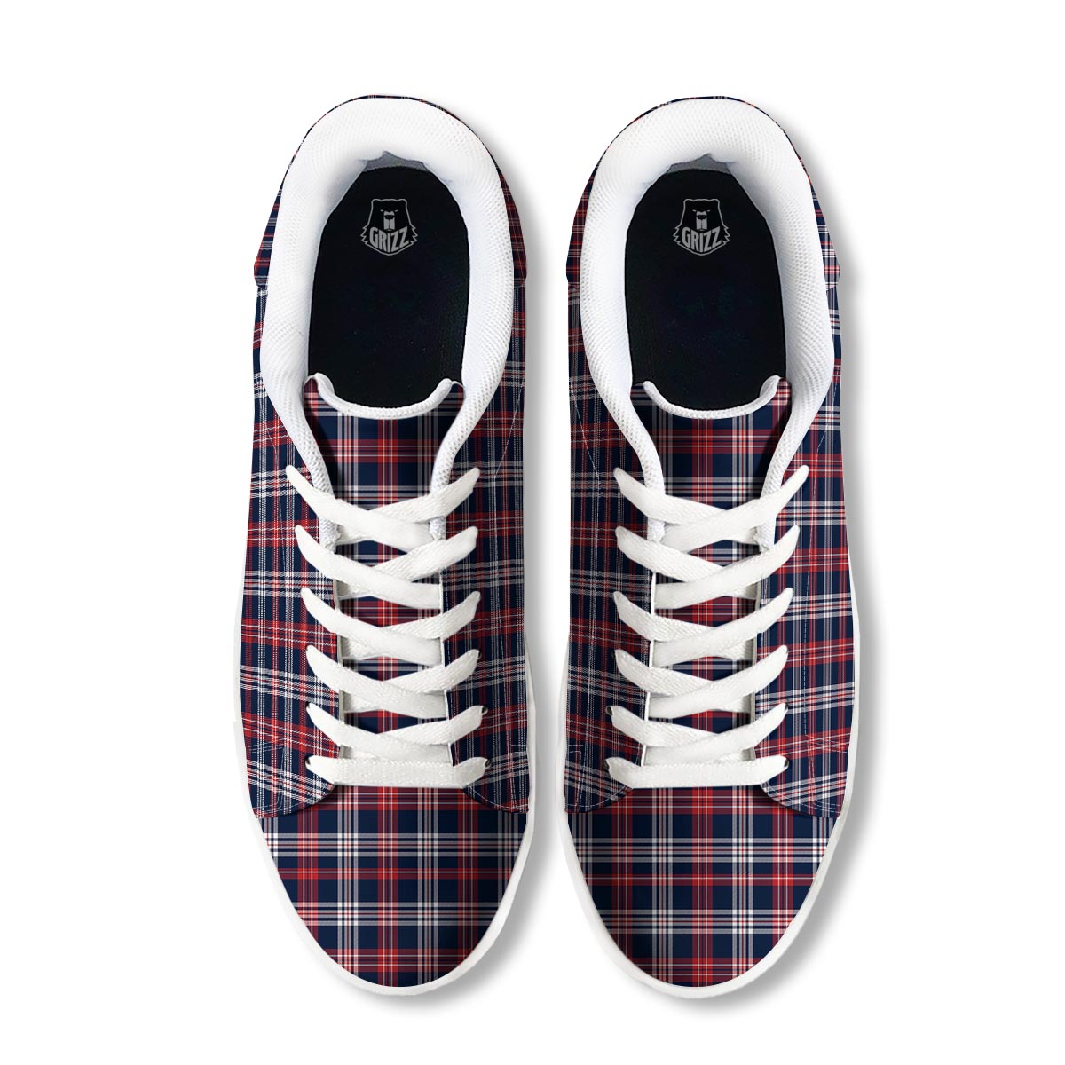 White Tartan And Blue Red Print Pattern White Low Top Sneakers-grizzshop