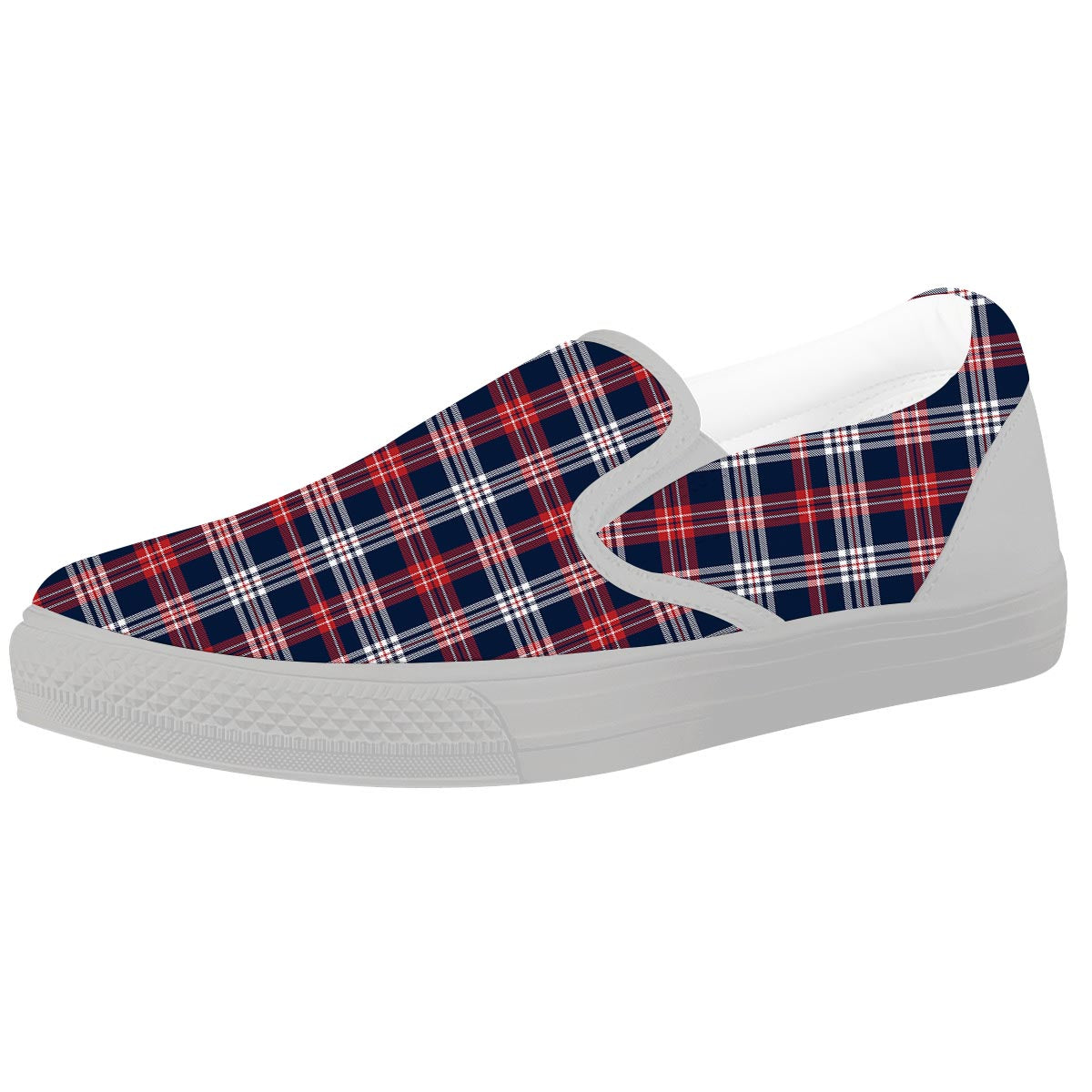 White Tartan And Blue Red Print Pattern White Slip On Shoes-grizzshop