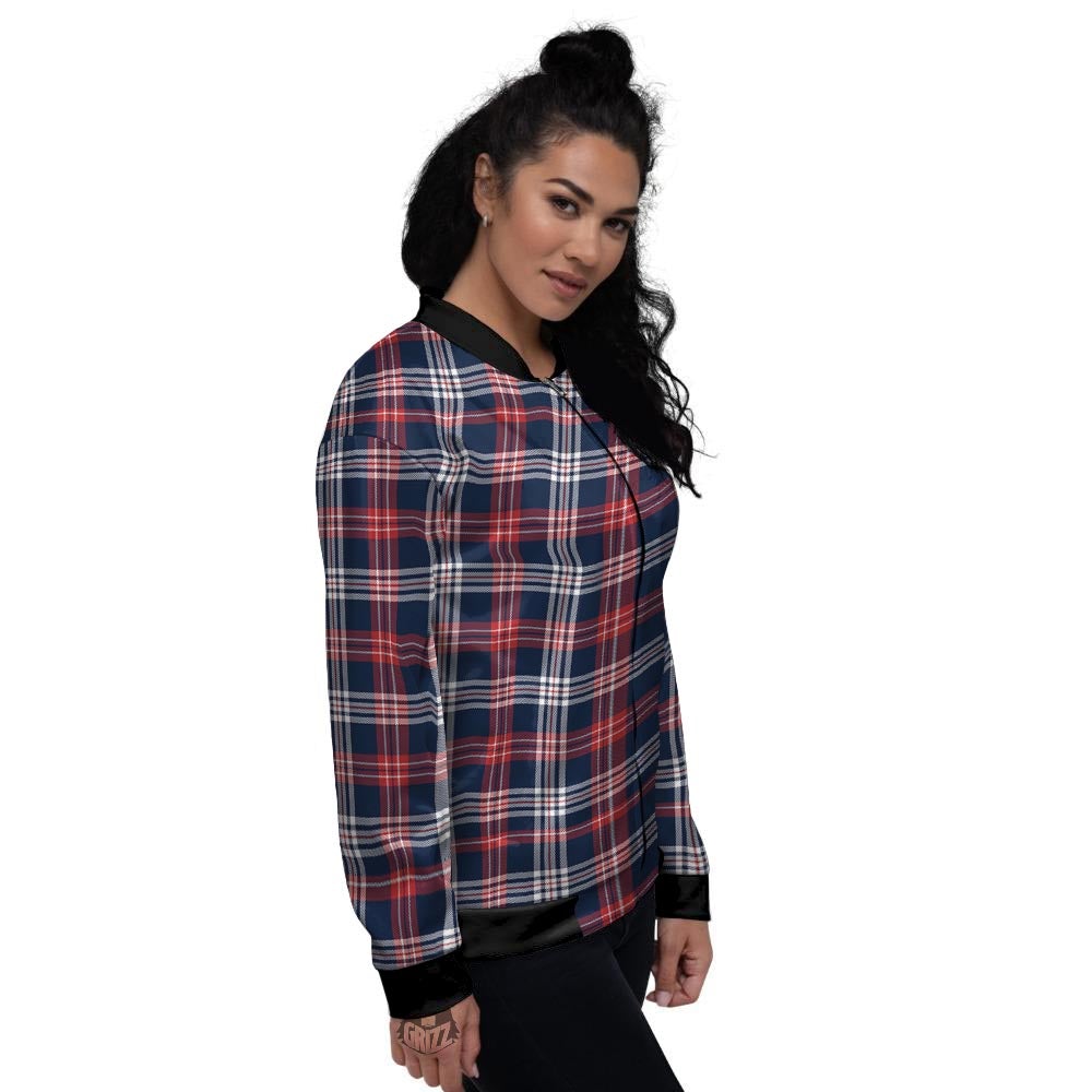 White Tartan And Blue Red Print Pattern Women's Bomber Jacket-grizzshop