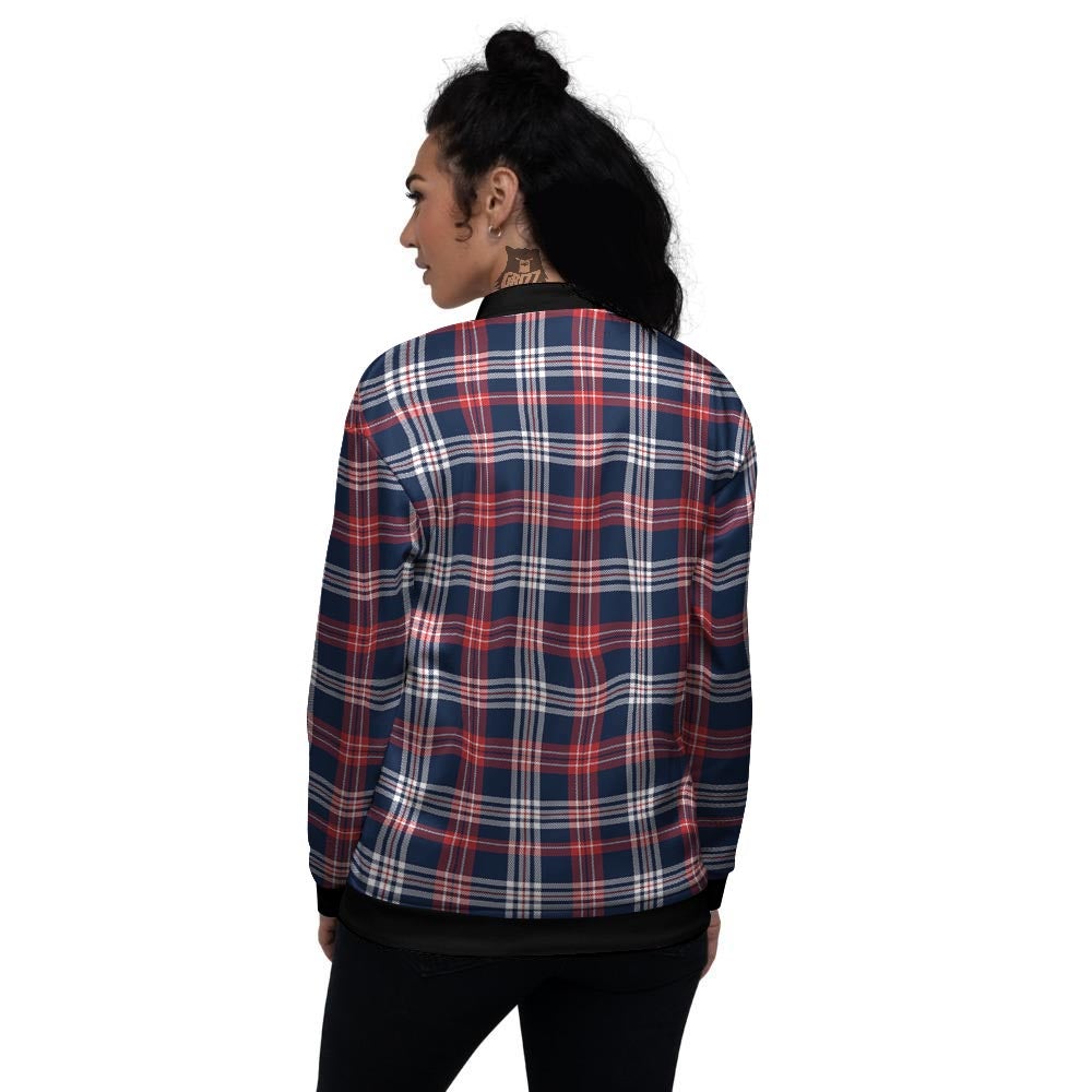 White Tartan And Blue Red Print Pattern Women's Bomber Jacket-grizzshop