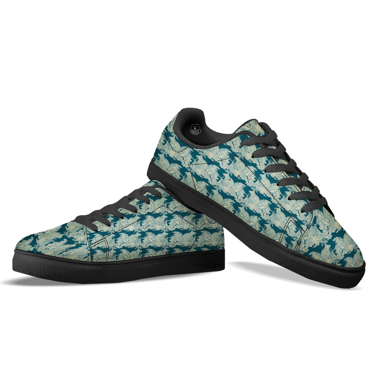 White Tiger Japanese Print Pattern Black Low Top Sneakers-grizzshop