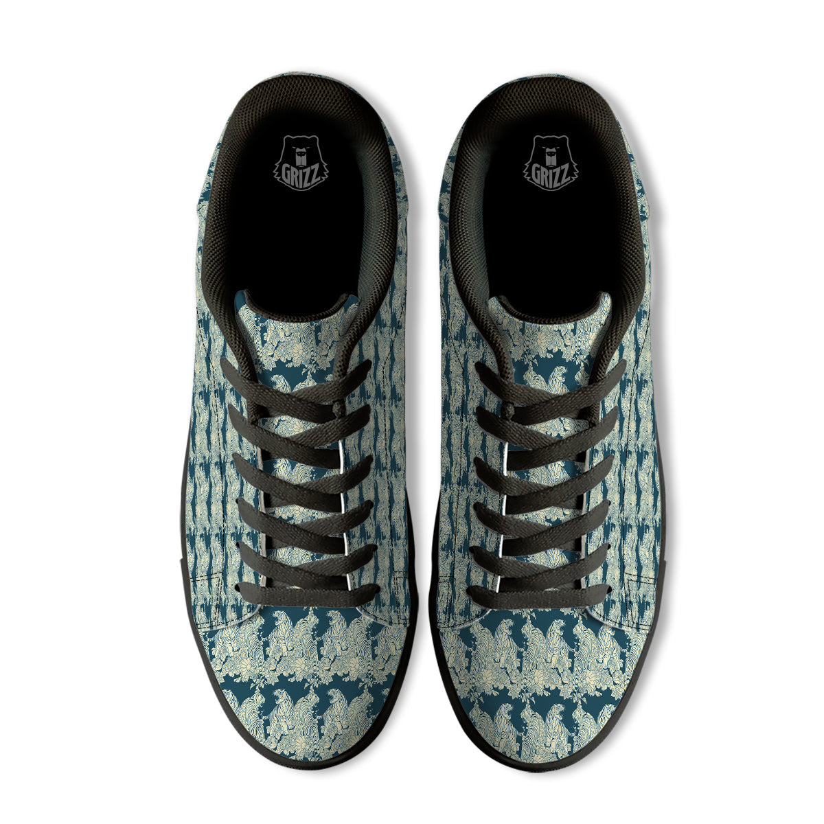 White Tiger Japanese Print Pattern Black Low Top Sneakers-grizzshop