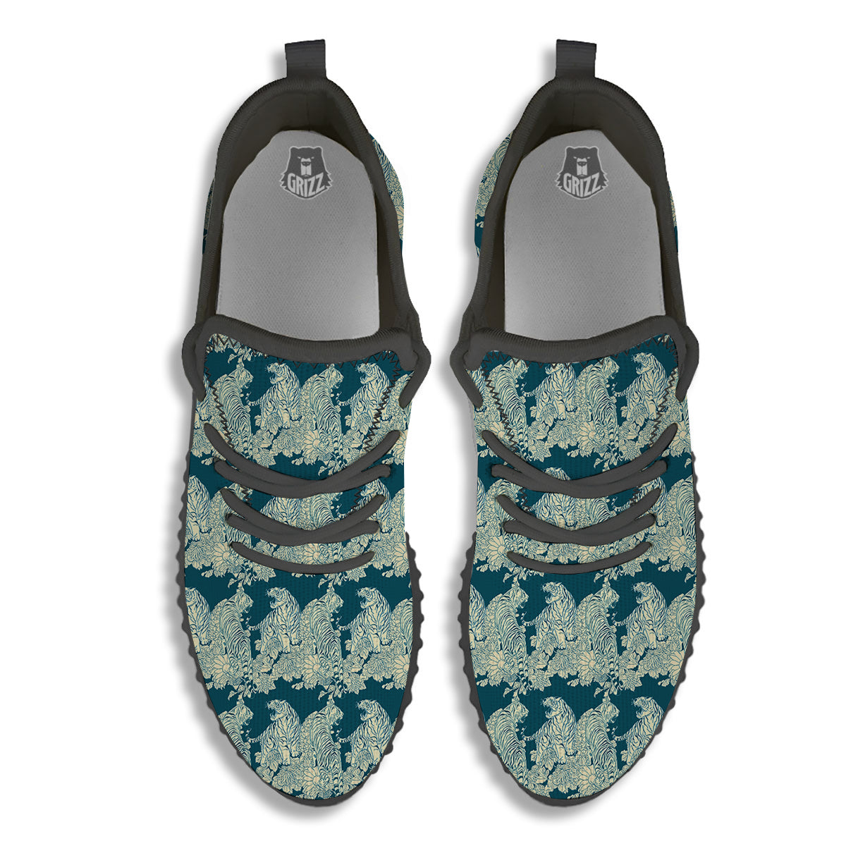 White Tiger Japanese Print Pattern Black Walking Shoes-grizzshop