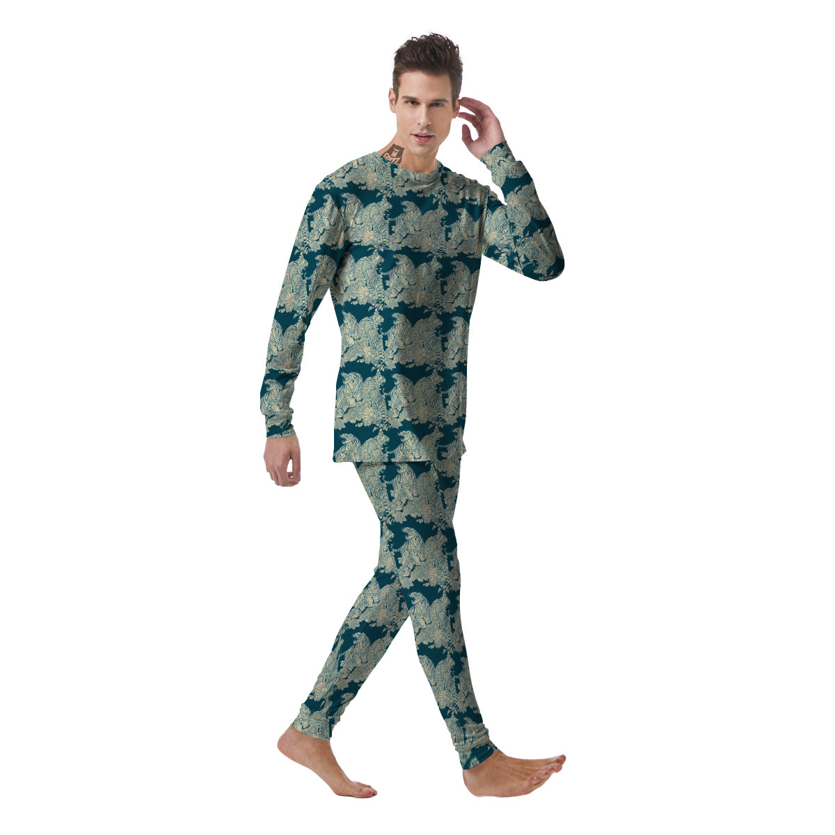 White Tiger Japanese Print Pattern Men's Pajamas-grizzshop