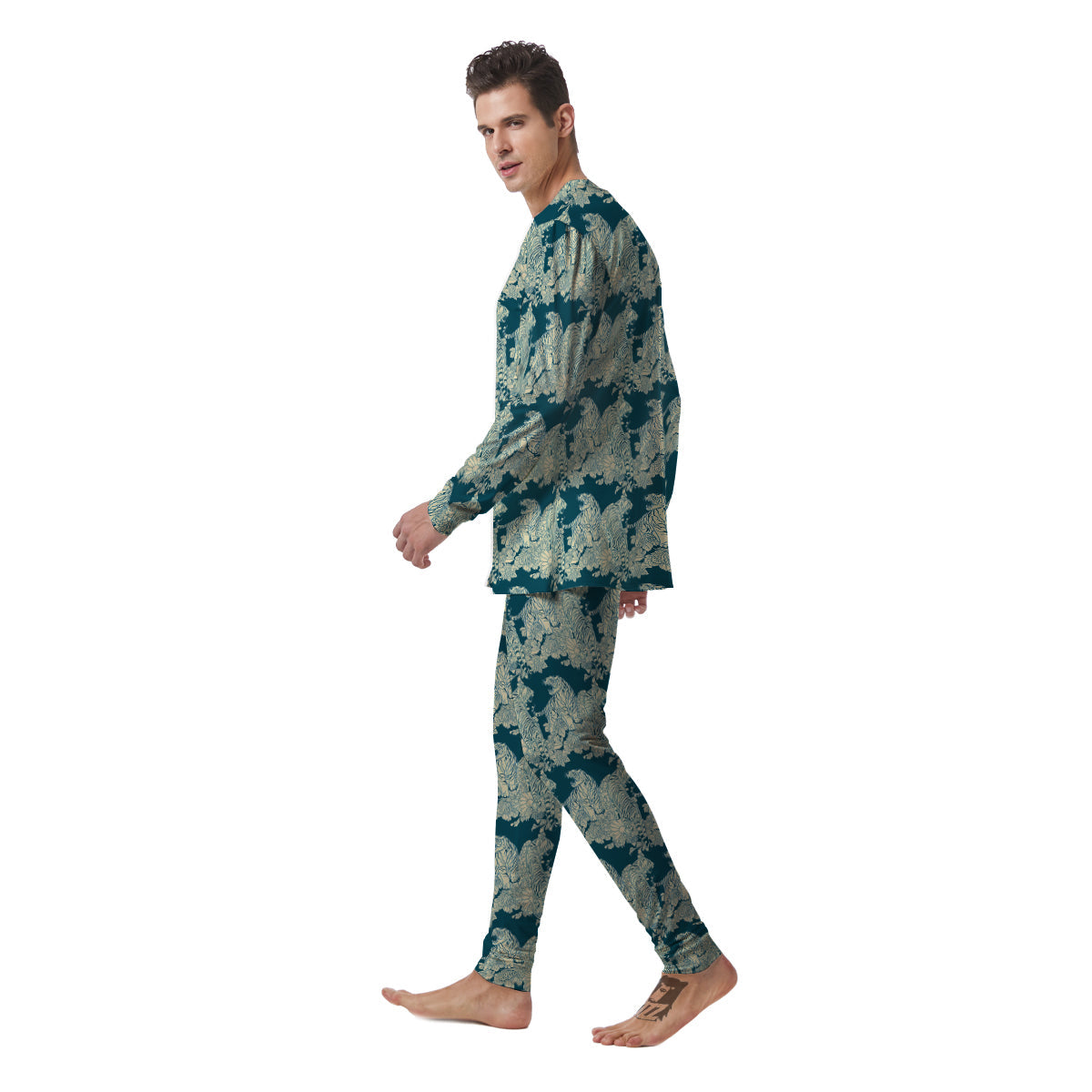 White Tiger Japanese Print Pattern Men's Pajamas-grizzshop